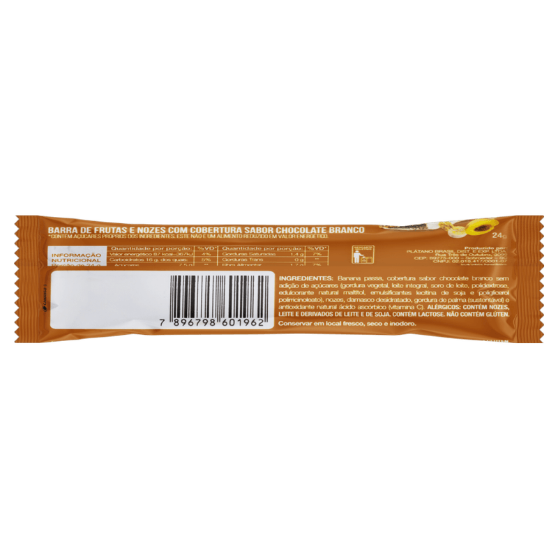 Barra-de-Frutas-Banana-Nozes-e-Damasco-Cobertura-Chocolate-Branco-sem-Adicao-de-Acucar-Supino-Pacote-24g