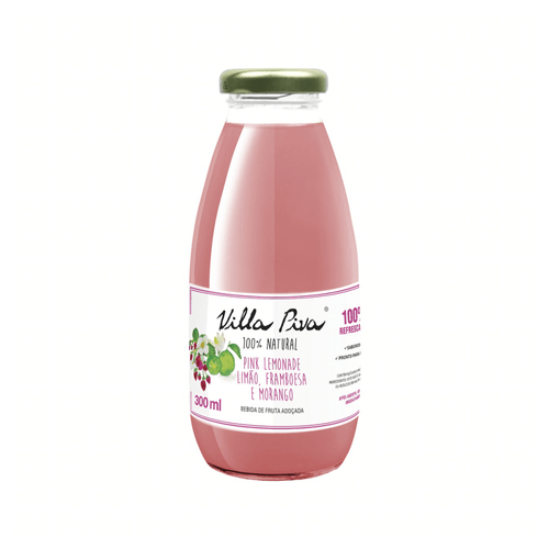 Bebida de Fruta Adoçada Pink Lemonade  Limão, Framboesa e Morango Villa Piva Garrafa 300ml