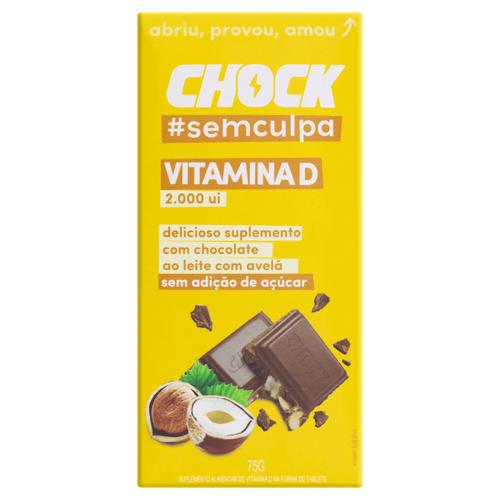 Suplemento Alimentar Tablete Chocolate ao Leite com Avelã Chock Vitamina D 75g