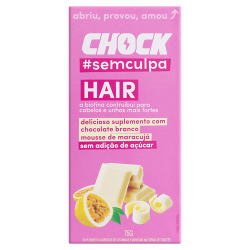 Suplemento Alimentar de Zinco, Magnésio e Vitamina B6 Tablete Chocolate Branco e Mousse de Maracujá sem Adição de Açúcar Chock Hair Caixa 75g