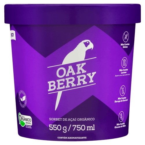 Sorbet Orgânico de Açaí Oakberry Superfoods Pote 750ml