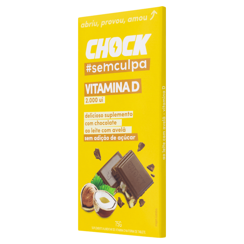 Suplemento-Alimentar-de-Vitamina-D-Tablete-Chocolate-ao-Leite-com-Avela-sem-Adicao-de-Acucar-Chock-Vitamina-D-Caixa-75g