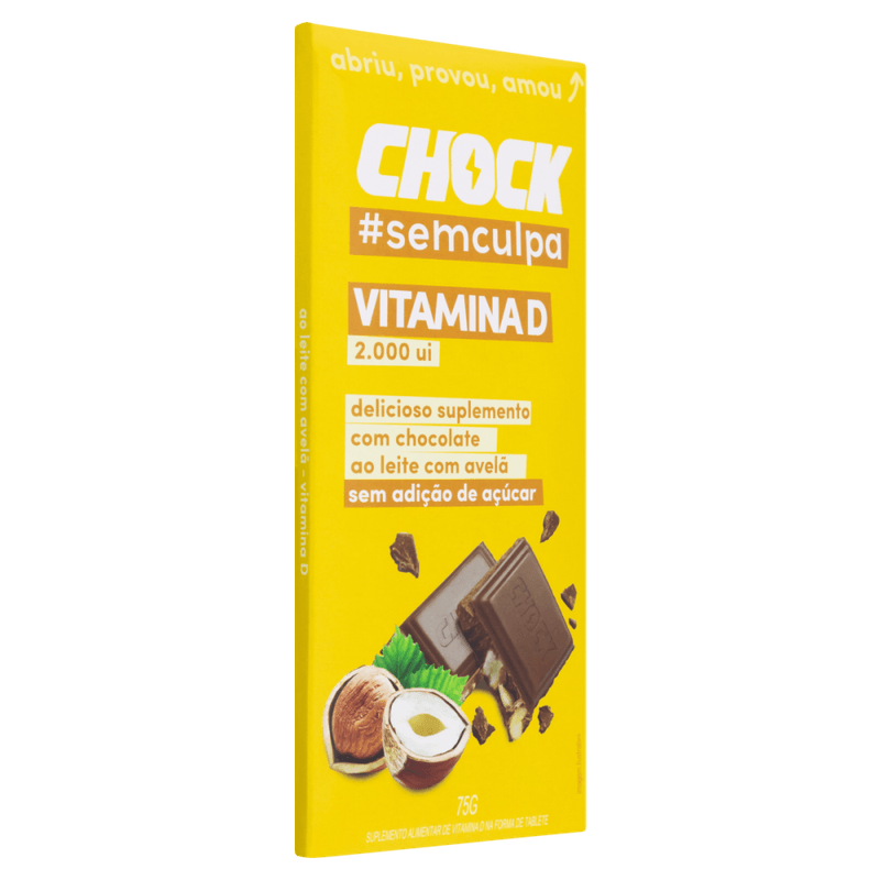 Suplemento-Alimentar-de-Vitamina-D-Tablete-Chocolate-ao-Leite-com-Avela-sem-Adicao-de-Acucar-Chock-Vitamina-D-Caixa-75g