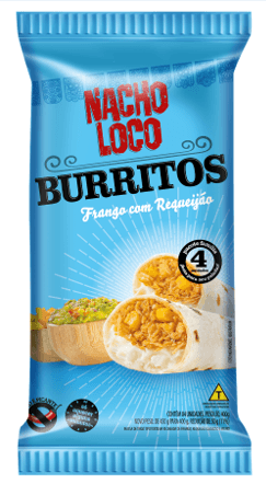 Massa de Trigo Tipo Tortilha Burrito Recheio de Frango com Requeijão Cremoso e Milho Nacho Loco Pacote 400g 4 Unidades