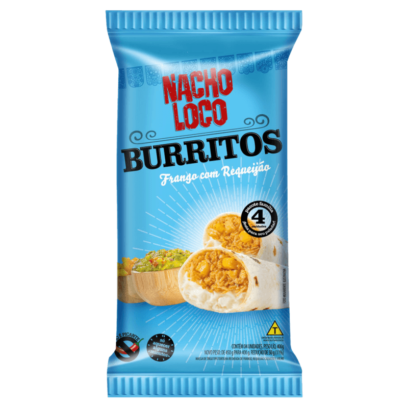 Massa-de-Trigo-Tipo-Tortilha-Burrito-Recheio-de-Frango-com-Requeijao-Cremoso-e-Milho-Nacho-Loco-Pacote-400g-4-Unidades