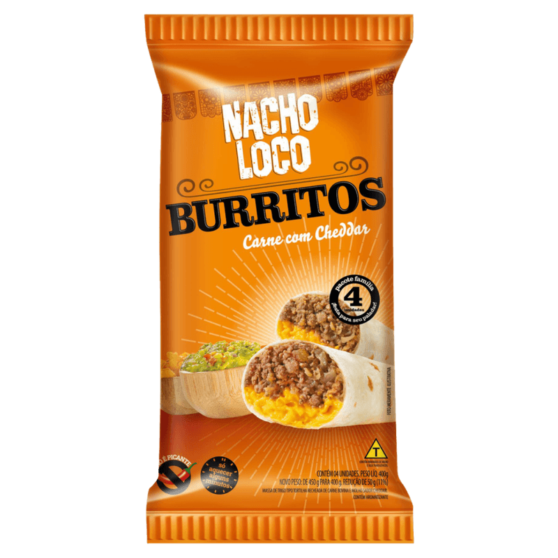 Massa-de-Trigo-Tipo-Tortilha-Burrito-Recheio-de-Carne-Bovina-com-Molho-Cheddar-Nacho-Loco-Pacote-400g-4-Unidades