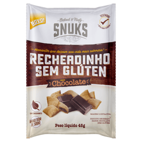 Snack Baked & Tasty Snuks Recheadinho Chocolate Sem Glúten 45g