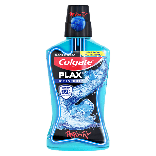 Enxaguante Bucal Ice Infinity Rock in Rio Colgate Plax Frasco Leve 500ml Pague 350ml