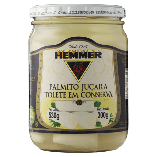 Palmito Juçara Em Conserva Tolete Hemmer Vidro 300g