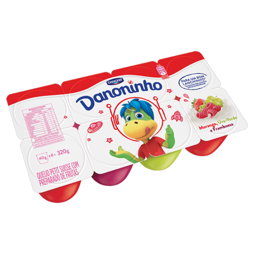 Petit Suisse Danoninho Morango, Framboesa e Uva Bandeja 320 g