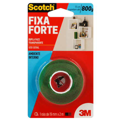 Fita Dupla Face Transparente Scotch Fixa Forte 19mm x 2m Blister