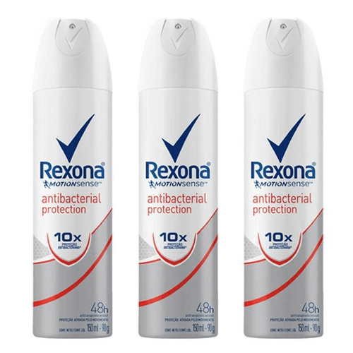 Kit Desodorante Antitranspirante Aerossol Rexona Fem Antibacteriano 150ml com 3 Unidades