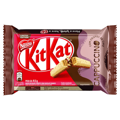 Wafer Recheado Coberto com Chocolate Branco, Crocante de Café Cappuccino e Chocolate ao Leite  Kitkat Pacote 41,5g Limited Edition