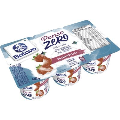 Iogurte Desnatado Morango Zero Lactose Batavo Pense Zero Bandeja 540g 6 Unidades