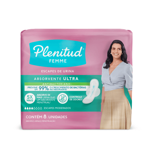 Absorvente com Abas para Escapes de Urina Plenitud Femme Ultra Pacote 8 Unidades