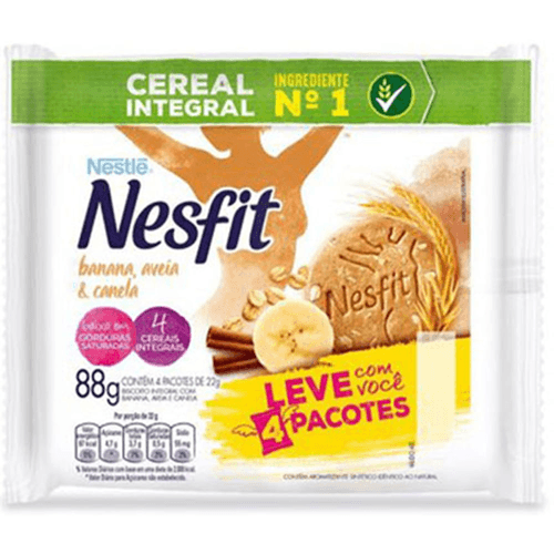 Biscoito Banana, Aveia E Canela Integral Nesfit Pacote 88g