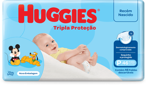 Fralda Descartável Recém-Nascido Huggies Tripla Proteção P 3,5 a 6kg Pacote 46 Unidades