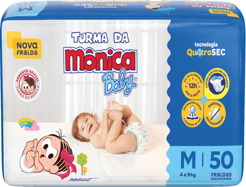 Fralda Descartável Turma da Mônica Baby M 4 a 9kg Pacote 50 Unidades