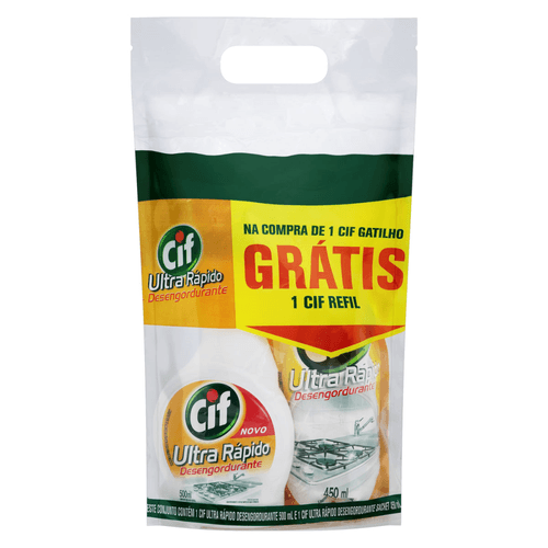 Kit Limpador Desengordurante Cif Ultra Rápido 500ml Grátis Refil Econômico 450ml