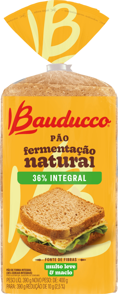 Pão de Forma 36% Integral Fermentação Natural Bauducco Pacote 390g