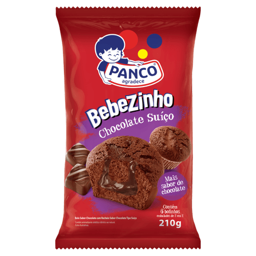 Bolo Chocolate Recheio Chocolate Suíço Panco Bebezinho Pacote 210g 6 Unidades