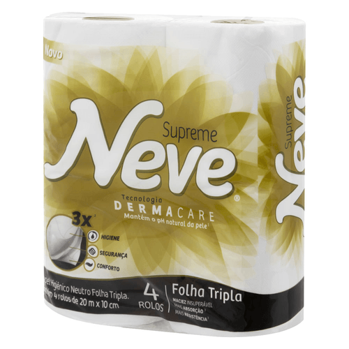 Papel Higiênico Neve Supreme Folha Tripla Neutro Rolo 20 Metros Pacote com 4 Unidades