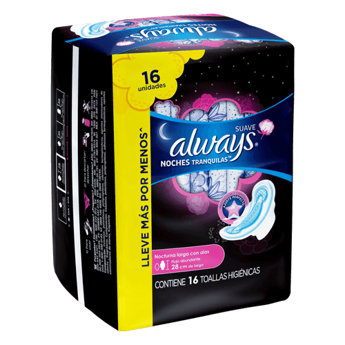 Absorvente com Abas Suave Always Noturno G Pacote 16 Unidades Grátis 2 Absorventes