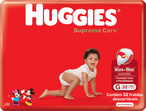 Fralda Descartável Infantil Huggies Supreme Care G 9 a 12,5kg Pacote 32 Unidades