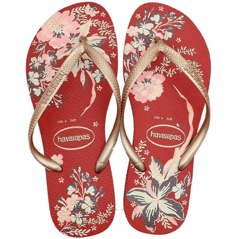 Chinelo-Havaianas-Slim-Organic-Vermelho-Apache-rose-Gold-Metalico-41-42-Feminino