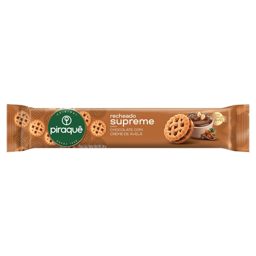 Biscoito Recheio Chocolate Com Creme De Avelã Piraquê Supreme Pacote 80G