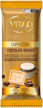 Chocolate Branco Cappuccino com Pedaços de Café sem Adição de Açúcar para Dietas de Ingestão Controlada de Açúcares Vitao Marcante Pacote 70g