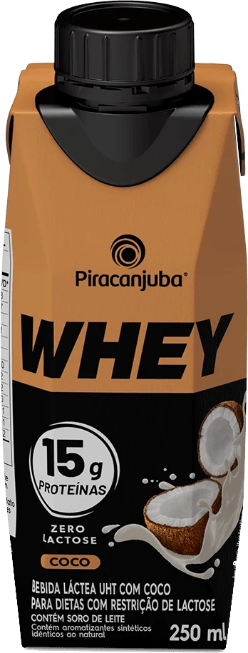 Bebida Láctea UHT com Coco Zero Lactose para Dietas com Restrição de Lactose 15g Proteínas Piracanjuba Whey Caixa 250ml