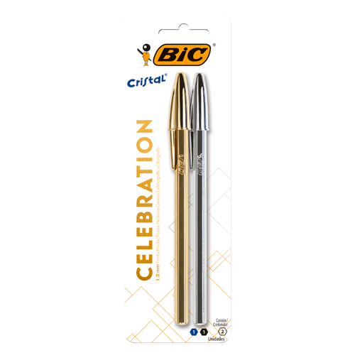 Caneta Esferográfica Bic Cristal Celebration Azul/Preta com 2 Unidades