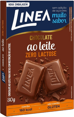 Chocolate ao Leite Zero Lactose para Dietas com Restrição de Lactose sem Adição de Açúcar Linea Caixa 450g 15 Unidades de 30g Cada