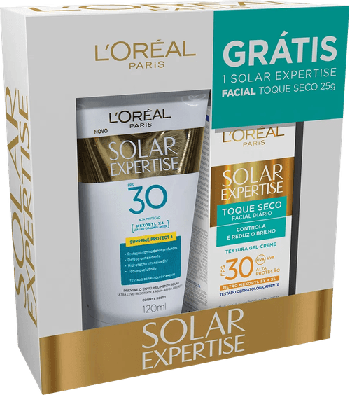 Kit L'Oreal Protetor Solar FPS30 120ml + Facial Toque Seco FPS30 25g