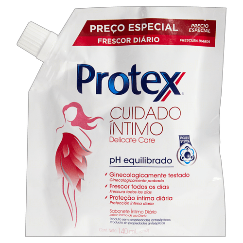 Sabonete Líquido Íntimo Delicate Care Protex Cuidado Íntimo Sachê 140ml Refil Preço Especial