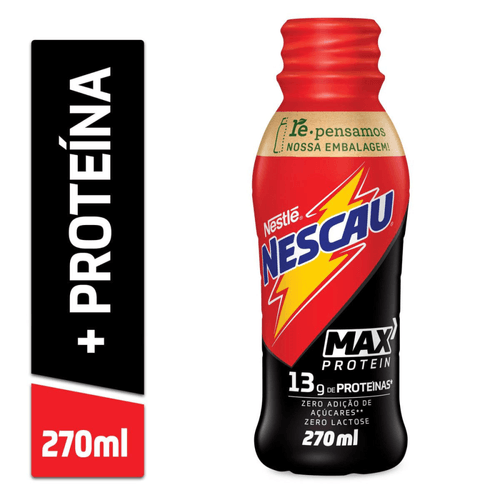 Bebida Láctea UHT Chocolate Zero Lactose Nescau Max Protein Frasco 270ml