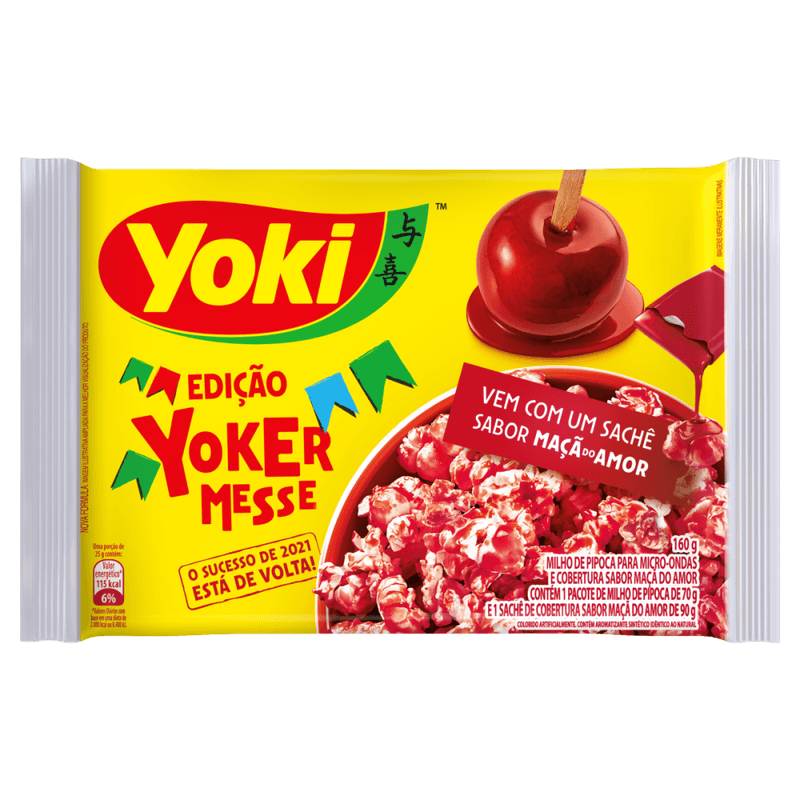 Milho-de-Pipoca-para-Micro-Ondas-Cobertura-Maca-do-Amor-Yoki-Pacote-160g-Sendo-70g-de-Milho-e-90g-de-Cobertura-Edicao-Yokermesse