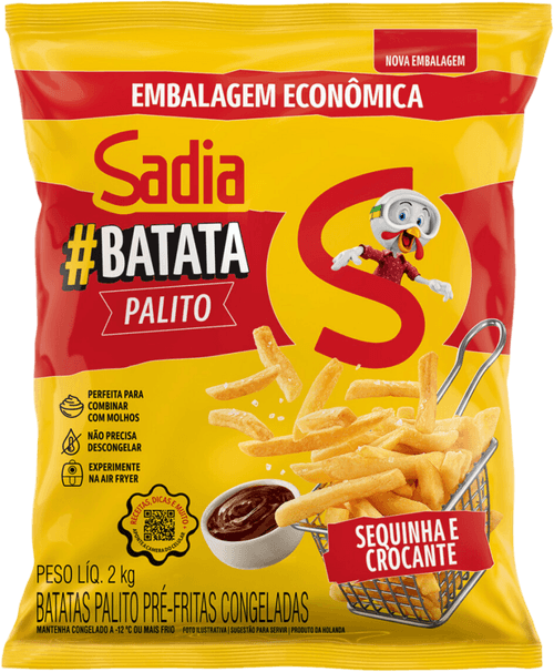 Batata Pré-Frita Palito Congelada Sadia Pacote 2kg Embalagem Econômica