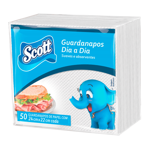 Guardanapo De Papel Folha Dupla Scott Dia A Dia 24cm X 21,8cm Pacote 50 Unidades