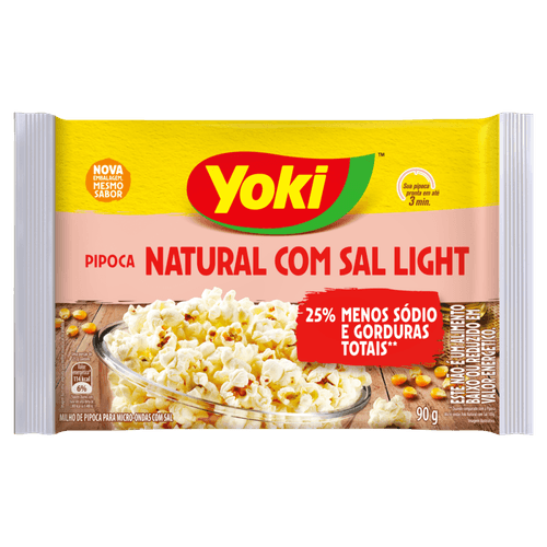 Milho de Pipoca para Micro-Ondas Natural com Sal Light Yoki Pacote 90g