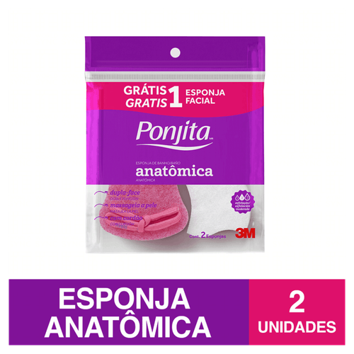 Esponja para Banho Dupla Face com Cordão Anatômica Ponjita Grátis Esponja Facial