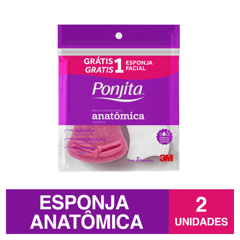 Esponja-para-Banho-Dupla-Face-com-Cordao-Anatomica-Ponjita-Gratis-Esponja-Facial