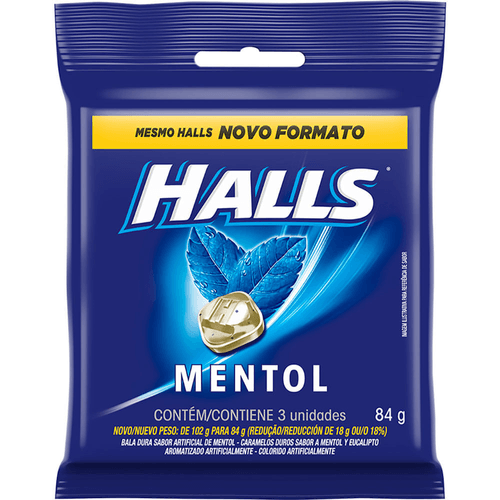 Bala Mentol Halls Pacote 84g 3 Unidades