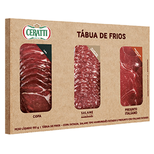 Tábua de Frios Fatiados Copa, Salame Hamburguês Defumado e Presunto Cru Italiano Ceratti 150g