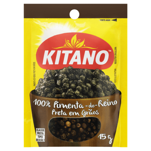 100% Pimenta-do-Reino Preta em Grãos Kitano Pacote 15g