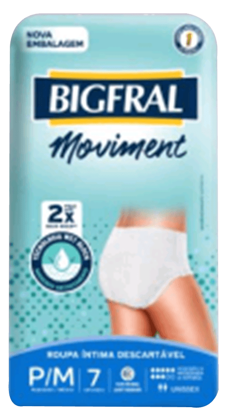 Roupa Íntima Descartável Unissex Bigfral Moviment P/M Pacote 7 Unidades