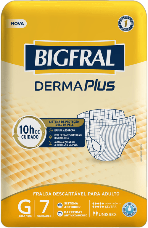 Fralda Descartável para Adulto Bigfral Derma Plus G 70 a 90kg Pacote 7 Unidades