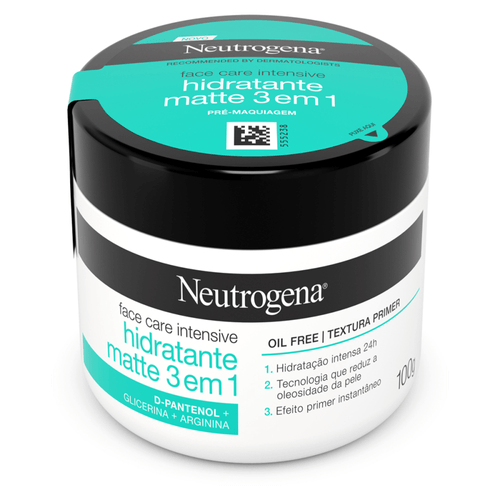 Creme Hidratante Intensivo Efeito Matte 3 em 1 Facial D-Pantenol, Glicerina e Arginina Neutrogena Pote 100g