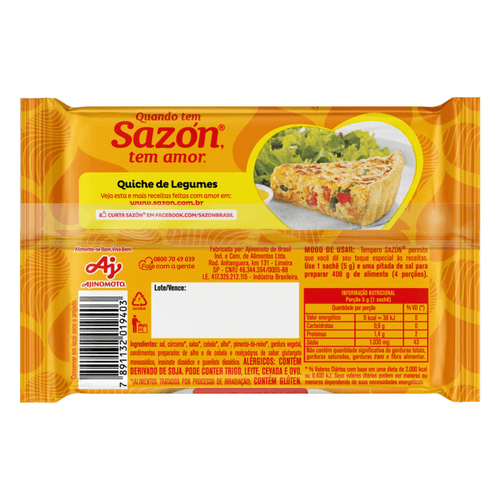 Tempero Pó para Legumes Sazón Pacote 60g 12 Unidades 5g Cada